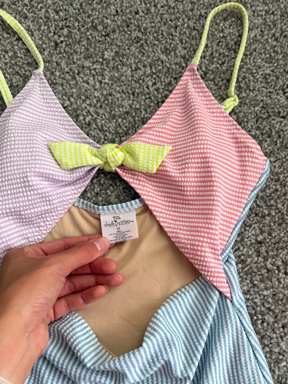 Girls Colorblock One-Piece Swimsuit with Neon Bow Accent
